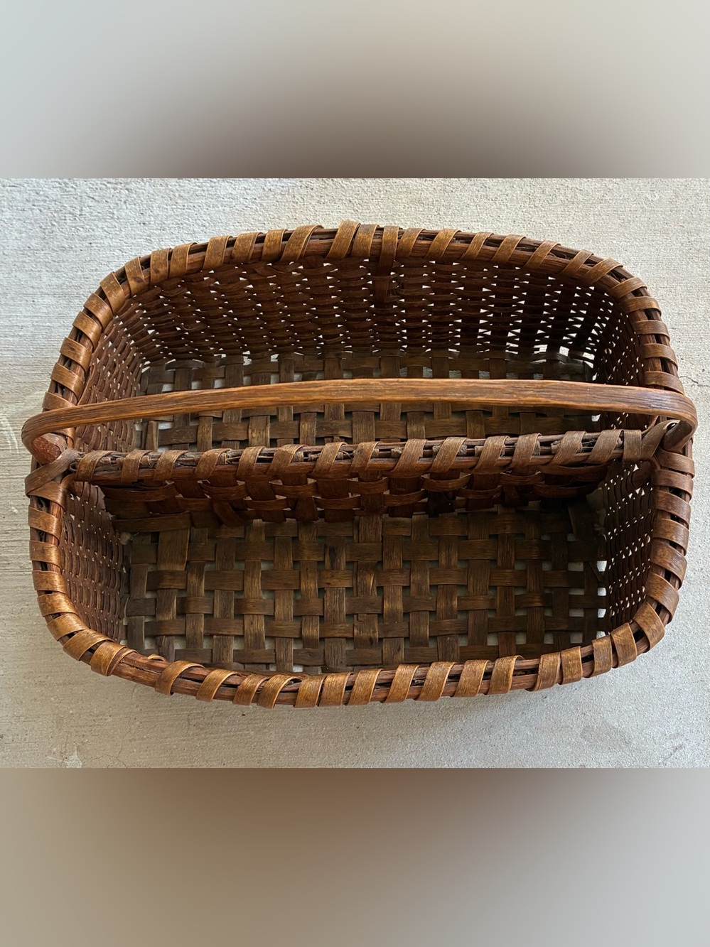 Vintage Primitive Handled Divider Basket Measures 12.5 x 9.5 x3.5